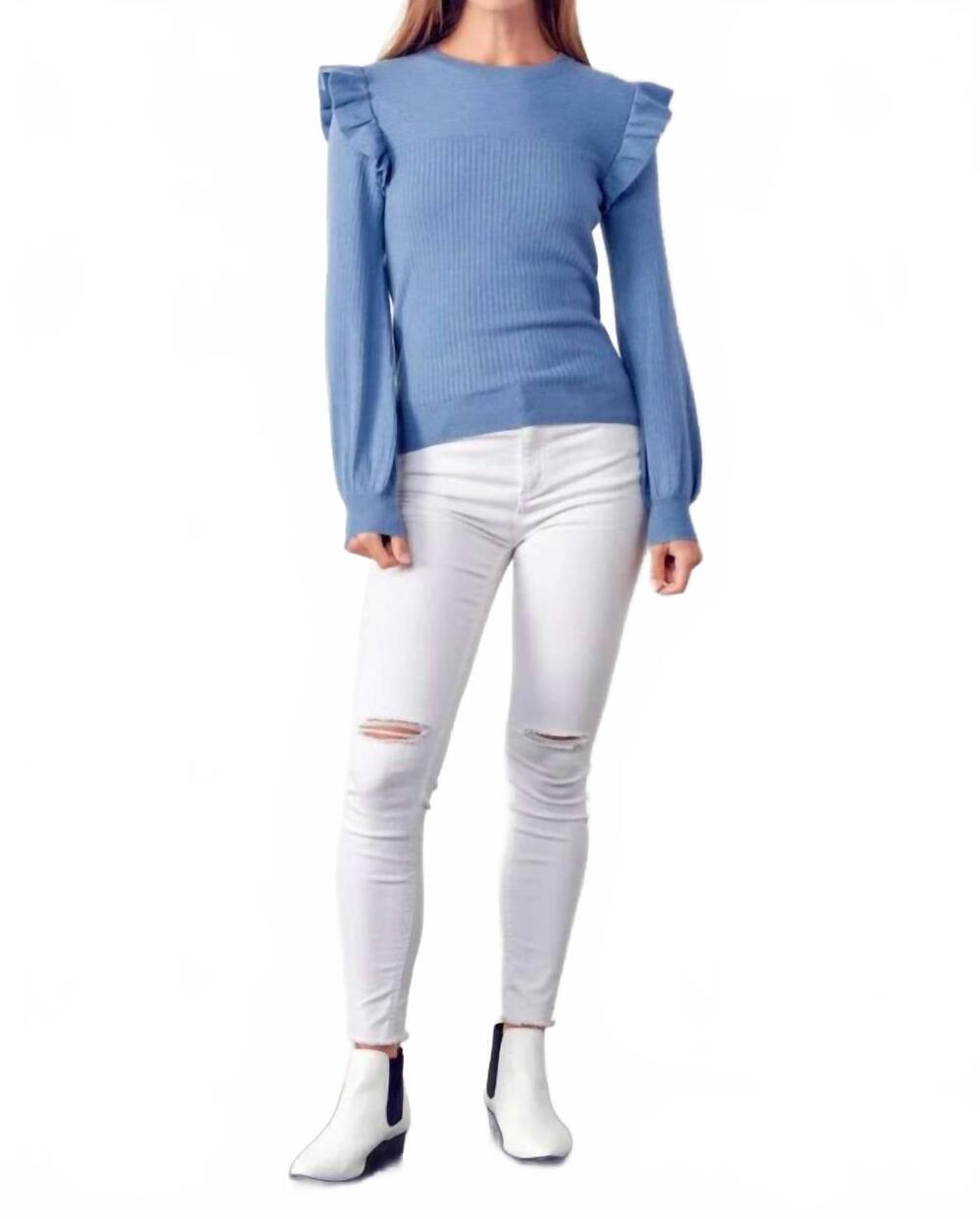 NEW EN MERCI ruffle sweater in cloud blue